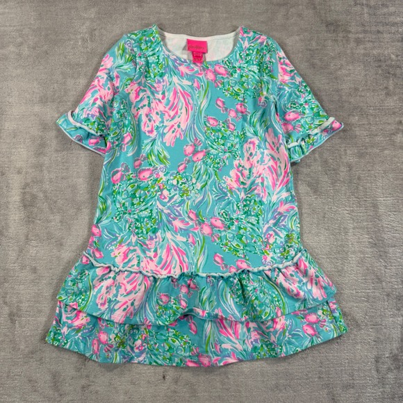 Lilly Pulitzer Other - Lilly Pulitzer Dress Kids Medium Blue 'Sea You Soon' Ruffle Shift Dress Vacation